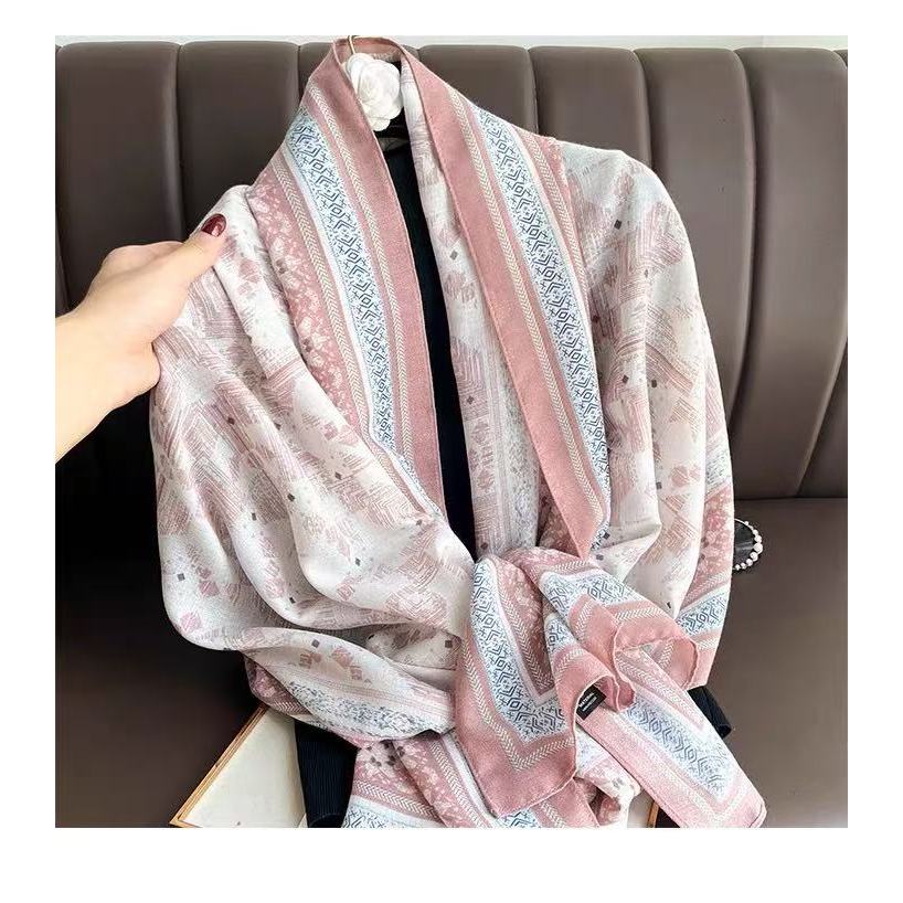 ผ้าคลุมสไตล์เกาหลี เนื้อบางไม่ลื่น ผิวสัมผัสคล้ายผ้าลินิน ขนาด 180×75 ซม. พันคอ–คลุมไหล่–คลุมศีรษะได้