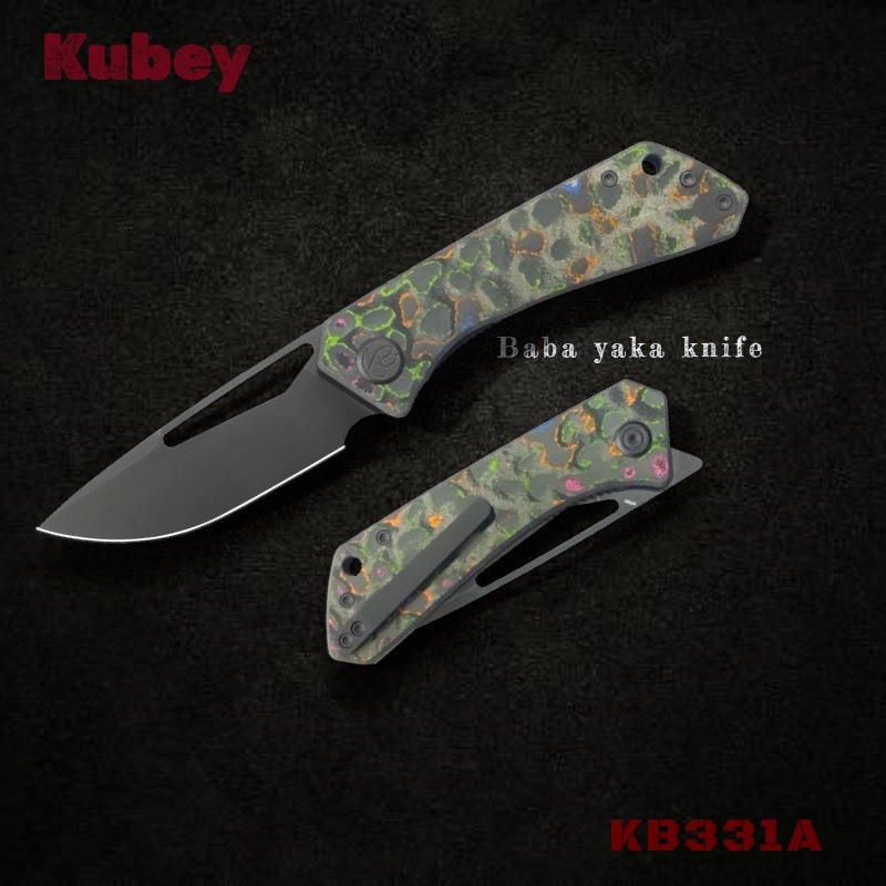 Kubey Thalia Pocket Folding Knife 80's Camo Carbon Handle 3.27'' Blackwash M390 Blade KBของแท้ 100%3