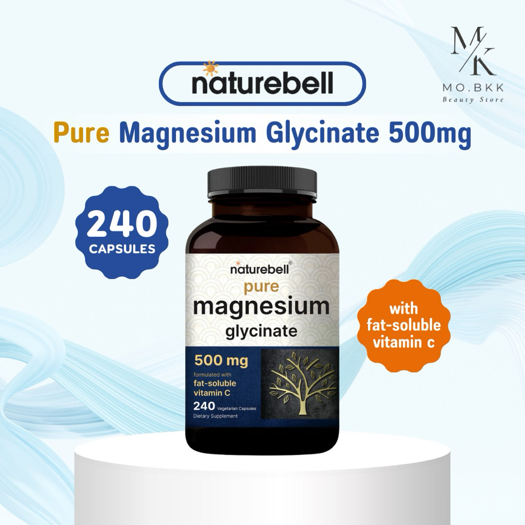 Naturebell - Pure Magnesium Glycinate 500mg with Fat Soluble Vitamin C (240 Capsules)