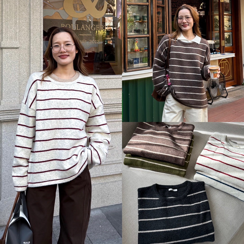 [เก็บโค้ด Trendy ลด25% เหลือ 562.-] Kiwi soft sweater (กีวี่) เสื้อ Sweater ไหมพรมลายทางเส้นเล็ก