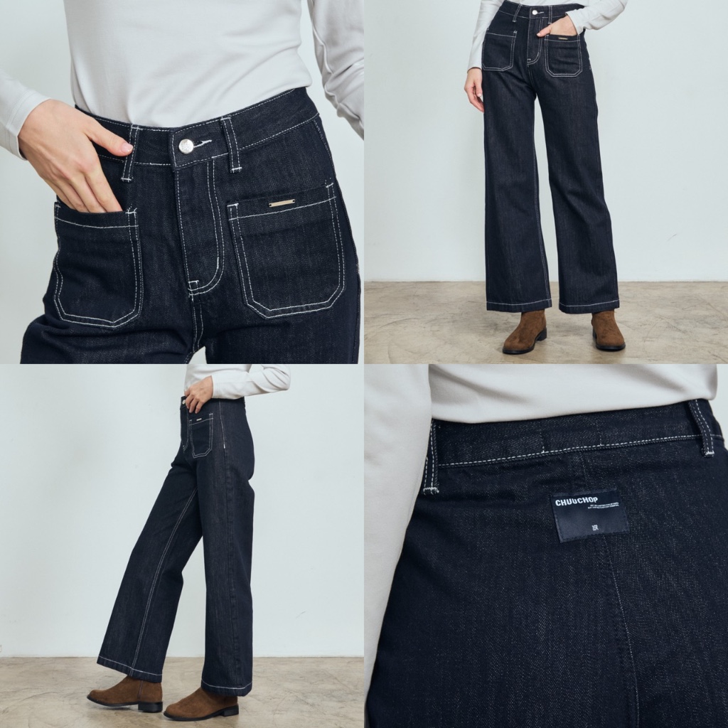 CHUUCHOP(XS-4XL) - Andy Pocket Jeans กางเกงยีนส์ขายาวมีกระเป๋าหน้า (C8468)
