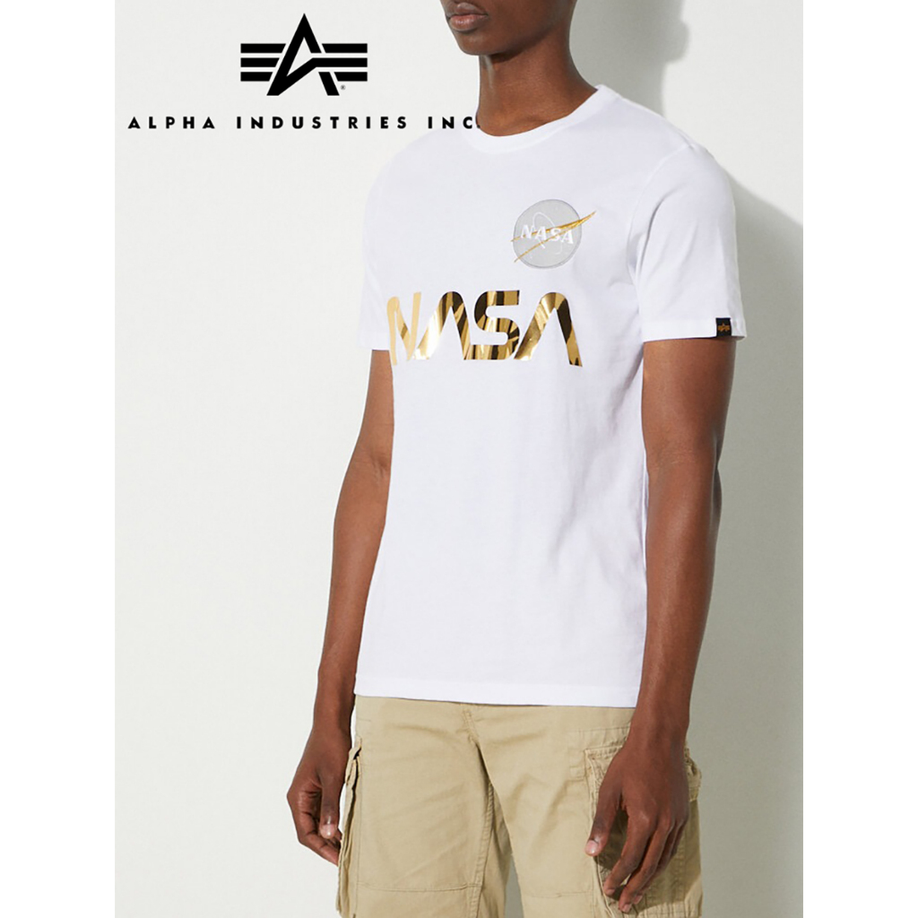 Alpha Industries x NASA เสื้อยืดสีขาว NASA logo (M รอบอก 39") (มือ2) ของแท้