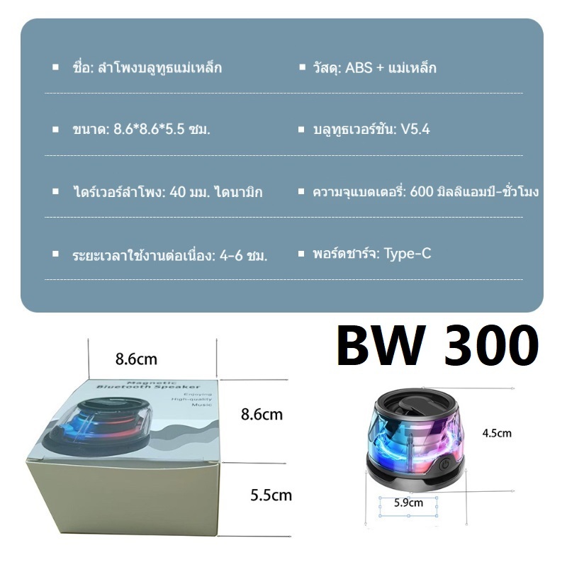 COD มัลติฟังก์ชั่นลำโพงแม่เหล็กแบบพกพา Mini พร้อมแผ่นแม่เหล็ก ขนาดเล็กและพกพาได้ ทิศทาง 360° ลำโพงบลูทูธไร้สาย ไฟ RGB - รูปที่ 5