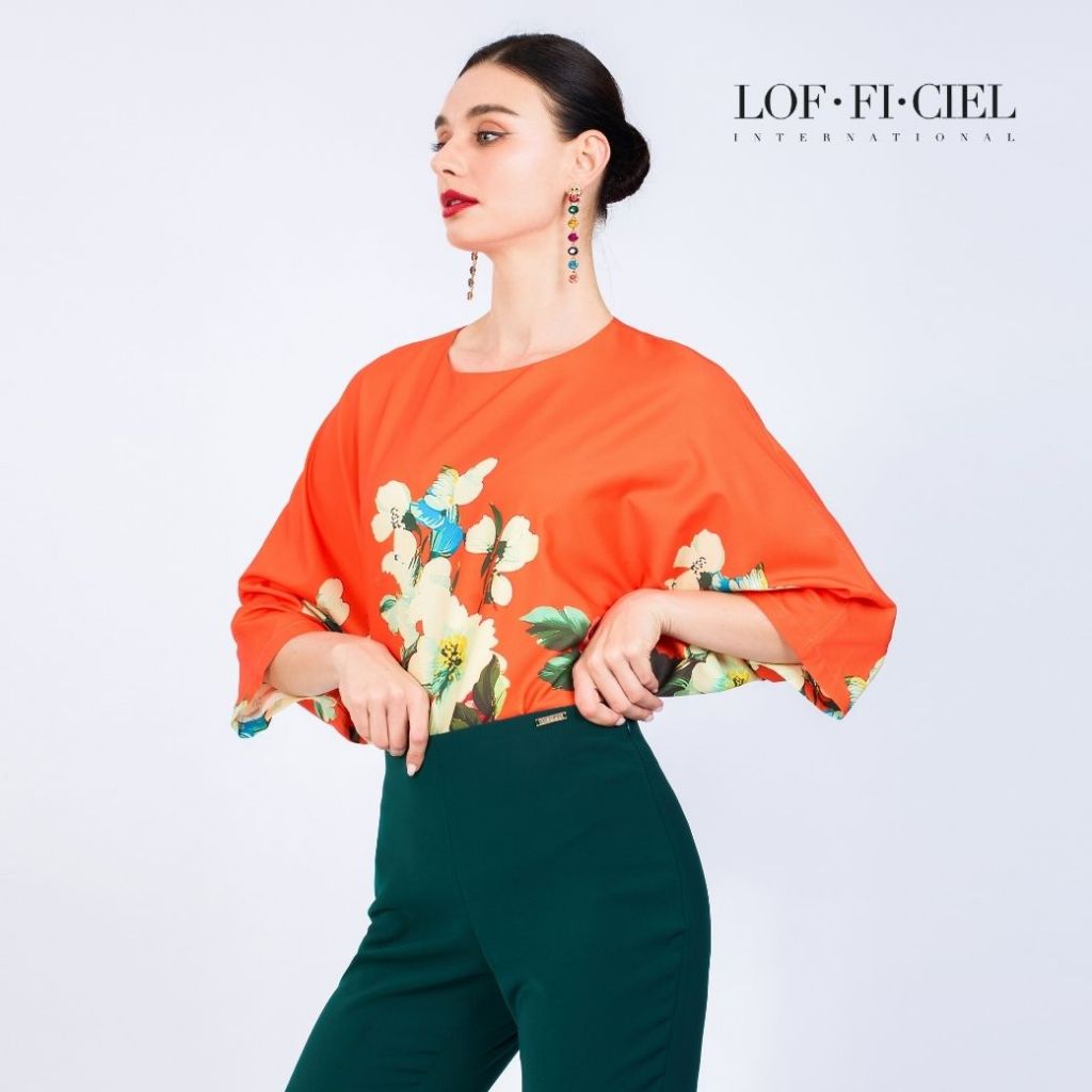 LOF-FI-CIEL เสื้อ ตรุษจีน ญ Woman's Blouse Secret Garden Blouse ทรงหลวมไม่ต่อแขน สีแดงส้ม FC6HDO