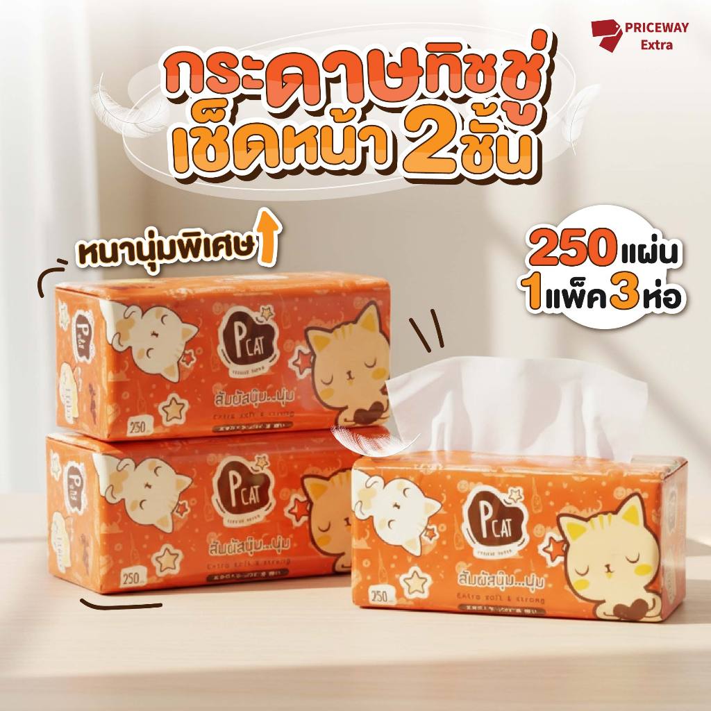 ทิชชู่เช็ดหน้า 2 ชั้น 250 แผ่น x3 ห่อ กระดาษทิชชู่ ห่อใหญ่ ไร้ฝุ่น นุ่ม ไม่เป็นขุย ราคาถูกยกแพ็ค