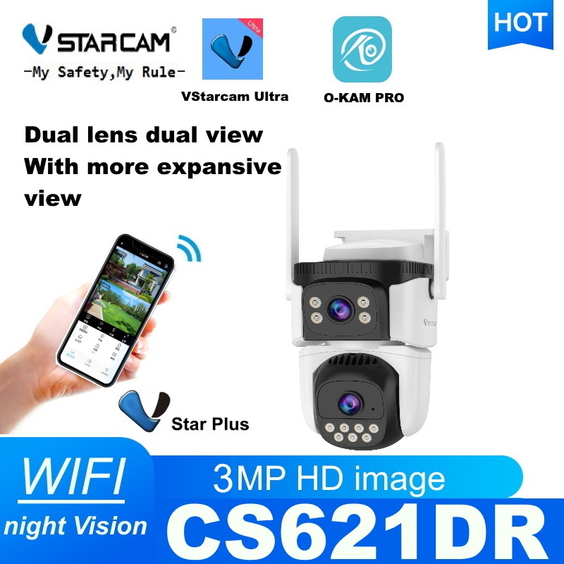 Vstarcam CS621DR (เลนส์คู่) ความละเอียด 2 ล้านพิกเซล (1296P) กล้องวงจรปิดไร้สาย outdoor ภาพสี มีAI+