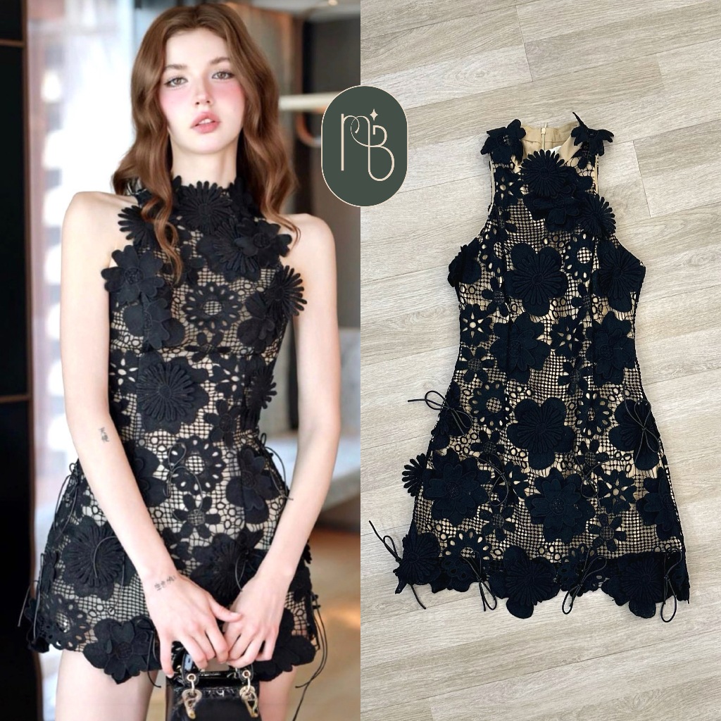 MABEL BRAND A-9588 ชุดนิเดรสแขนกุดผ้าลูกไม้