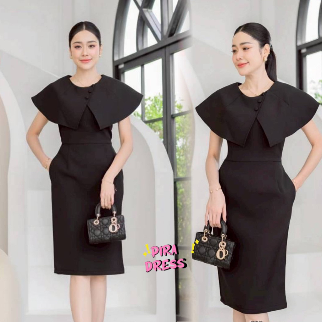 PIRA DRESS เดรสสีดำ ผ้าฟลอร่า งานอัดกาวทั้งขุด