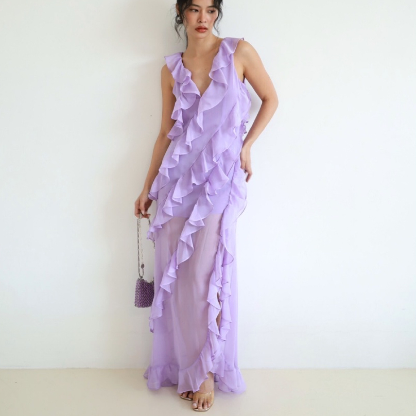 ZTNcali-2001  Lavender Ruffle Maxi dress