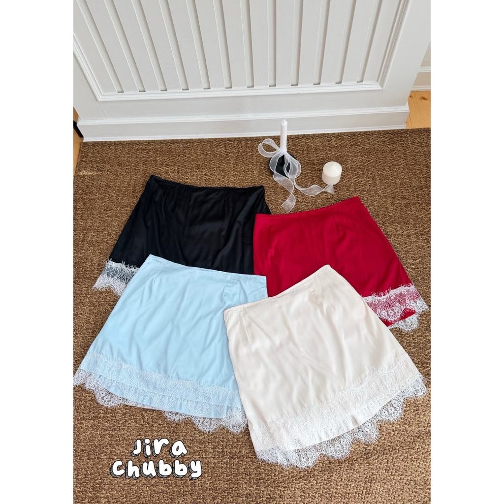 /JR/ กระโปรงทรงเอผ้าซาติน ไซส์เอว36-42 แต่งระบายลูกไม้ เอวสม็อคหลัง มีซับในกางเกง สวยเป๊ะ #ไซส์ใหญ่ พลัสไซส์ - รูปที่ 7