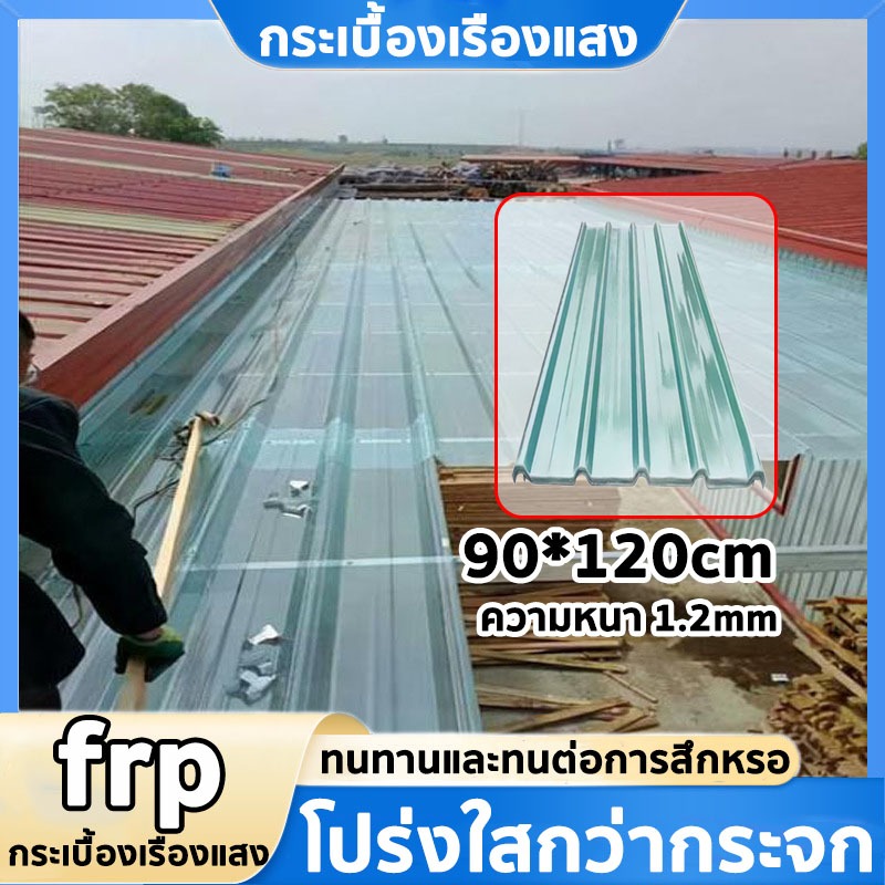 แผ่นหลังคา แผ่นหลังคาใสๆ โปร่งแสง กระเบื้องหลังคา แผ่นใส ลอนคู่ อย่างหนา 1.2 mm