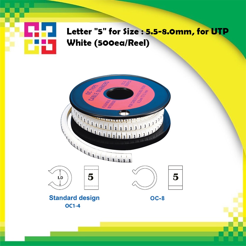 OC4-5 Letter "5" for Size : 5.5-8.0mm, for UTP White (500ea/Reel)