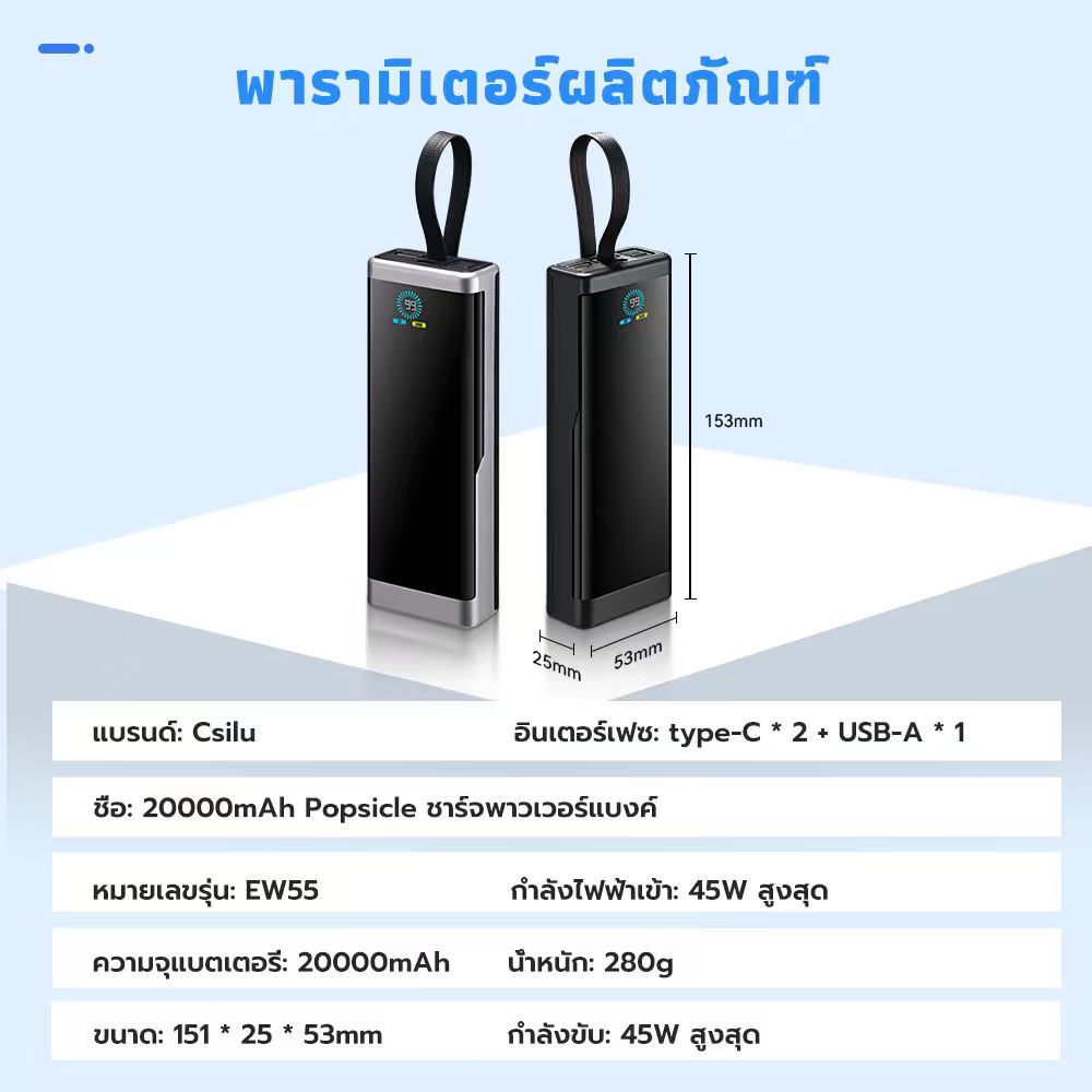 【powerbank มี ccc 】 20000mAh PowerBank ชาร์จเร็วสุด 45Wสนับสนุนโน๊ตบุ๊คจอสีTFTชัดเจนสายType-Cในตัวแบตเตอรี่ใหญ่ ของแท้ - รูปที่ 7