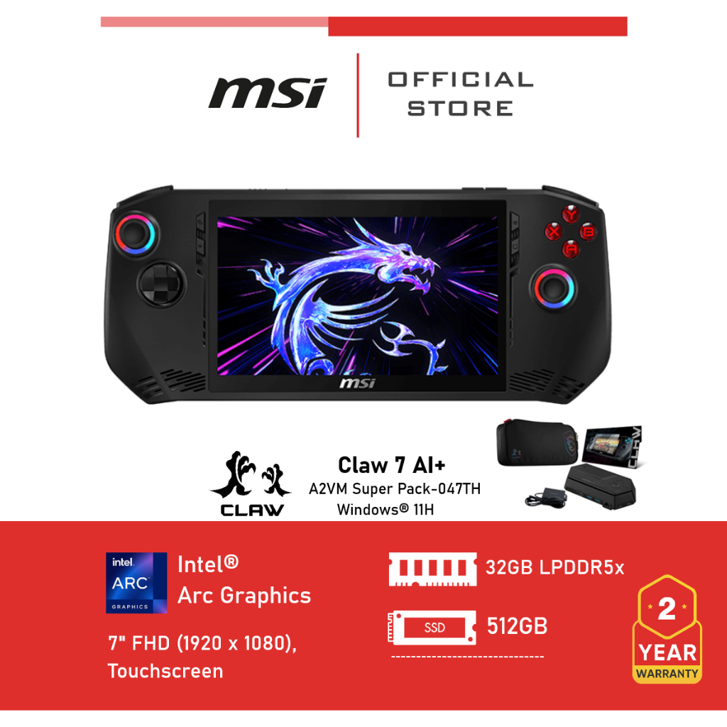 [Pre-Order] MSI Claw 7 AI+ A2VM Super Pack-047TH (Intel® Core™ Ultra 7) 7" FHD (1920 x 1080), 32GB L