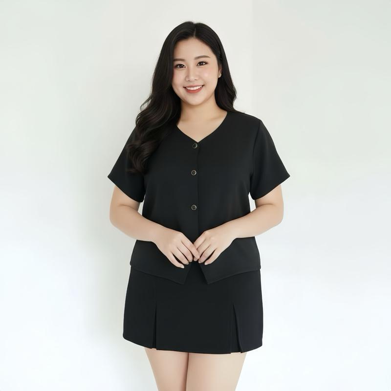ANNNEW เสื้อผ้าบาบี้คอวีกระดุมมุขดำ 2994C ผ้าบาบี้ ทรงสวย ใส่สบาย แมทได้หลายลุค กระดุมมุก เพิ่มความลัคชู รอบอก 42-52 นิ้