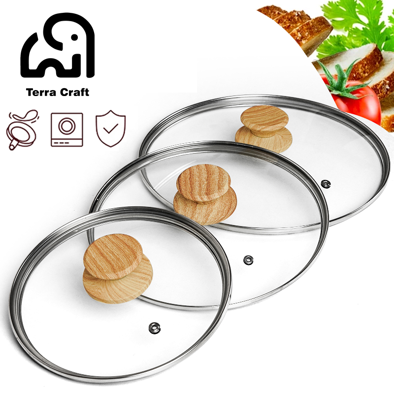 Terra Craft กระทะกระทะกระทะกระจกนิรภัยฝาแก้ว / ฝาครอบกระทะ / Kuali Penutup / ฝาปิด (20 ซม./24 ซม./28 ซม.)