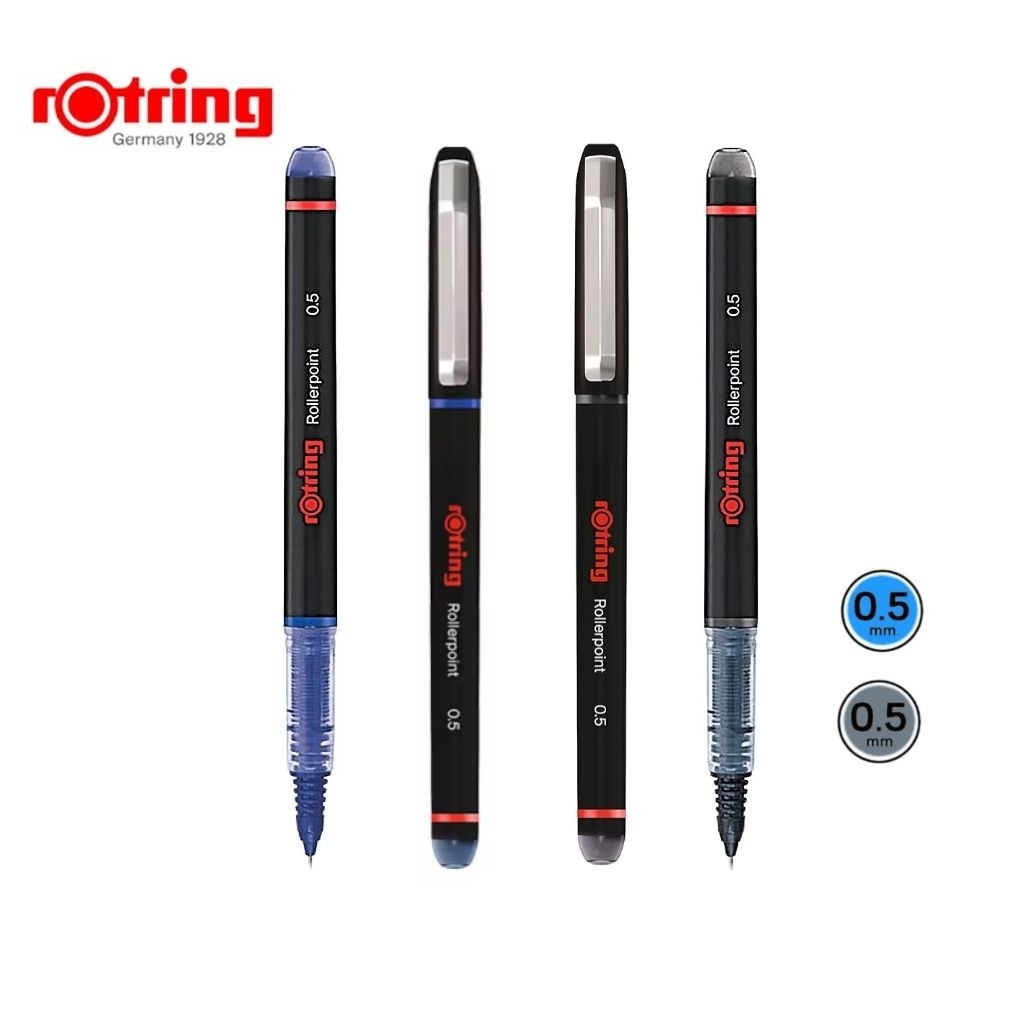 Rotring ปากกาโรลเลอร์บอล Rollerpoint Pen 0.5 มม. หมึกสีดำ และหมึกน้ำเงิน หมึกแห้งไว (ราคาต่อ 1 ด้าม)