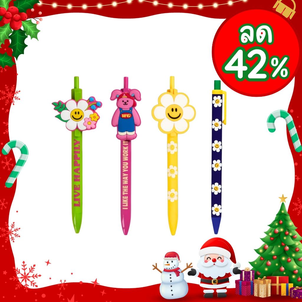 [พร้อมส่ง] ปากกา Wiggle Wiggle Pen ปากกาลูกลื่น หมึกสีดำ เส้นบาง 0.38mm 0.50mm เขียนลื่น ลายน่ารัก