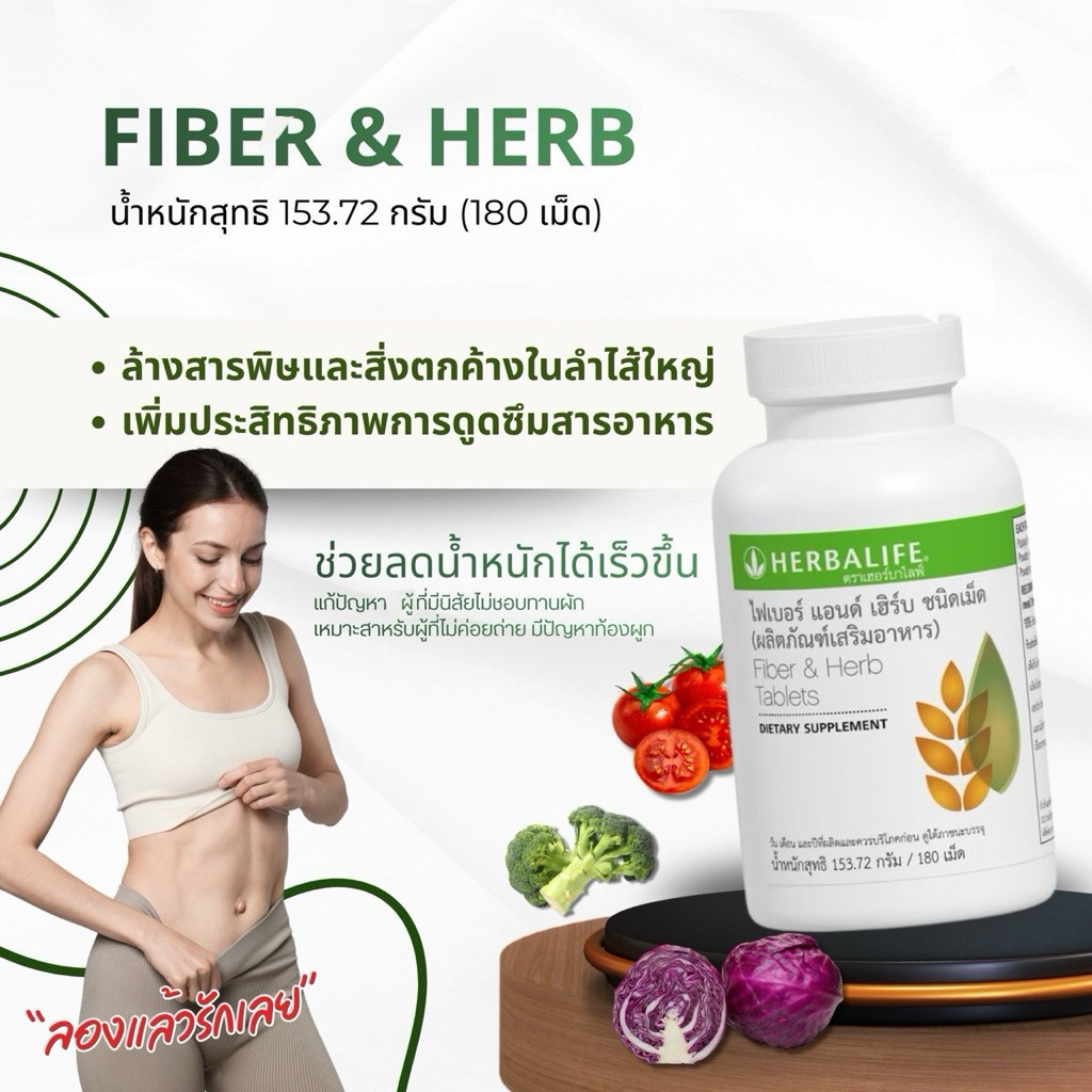 Fiber & Herb 180 လုံး | အမျှင်ဓာတ် (ဖိုင်ဘာ) ဖြည့်စွက်စာ အစားအသောက် | လော့တ်အသစ် အမြန်ပို့ (စစ်မှန်) | Thai label ပါ