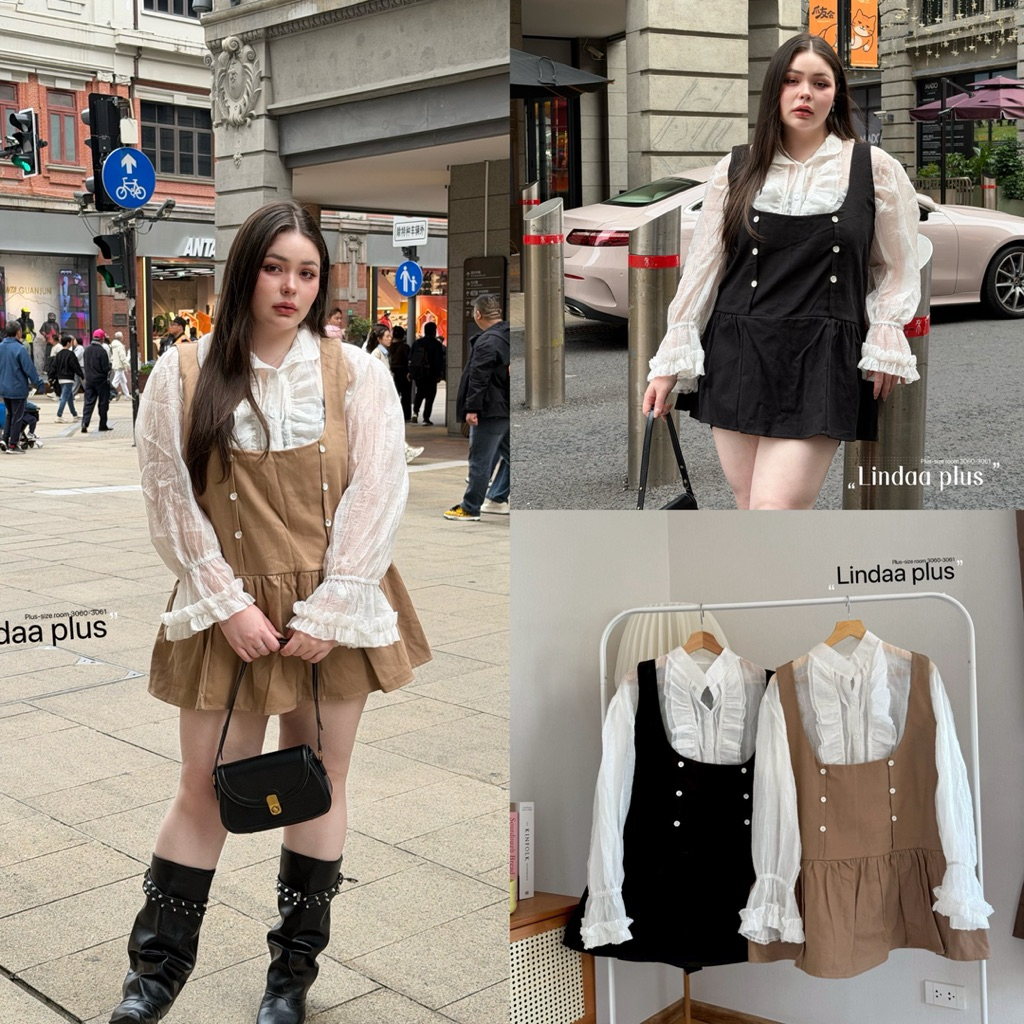 (LD) เซ็ต เสื้อแขนยาวใยไผ่+เอี้ยม น่ารักตะโกน ลูกคุณหนู ผู้ดีเว่อร์ เสื้อผ้าสาวอวบอ้วน พลัสไซส์ ไซส์ใหญ่ ราคา ถูกที่สุด ดีลบีเคเค