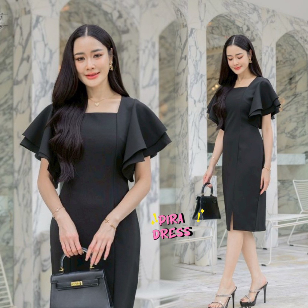PIRA DRESS เดรสผ้ารอยัลเฟปเป้สีดำ งานพร้อมส่ง