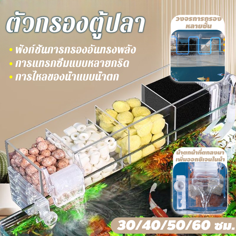 กรองบนตู้ปลา Top Filter โปร่งใส แขวน ปั๊มน้ำแบบเงียบ วงจรการกรองหลายชั้น น้ำตกน้ำที่ตกลงมา ใช้ได้กับตู้ปลา