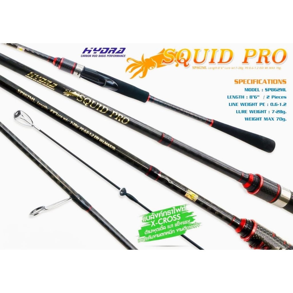 คันเบ็ดตกปลาหมึก สปินนิ่ง2ท่อนยาว8.6ฟุต Squid pro
