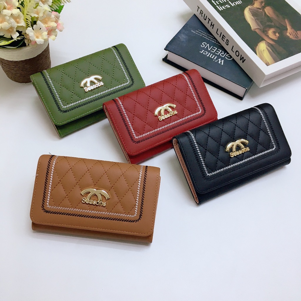 DZ32#กระเป๋าตัง กระเป๋า2พับกลาง ผู้หญิงกระเป๋าสตางค์ ไซส์ยาว2 พับ มีช่องใส่ธนบัตร 4 ช่องแนวยาว16CM – มีช่องซิปด้านใน 1ช่