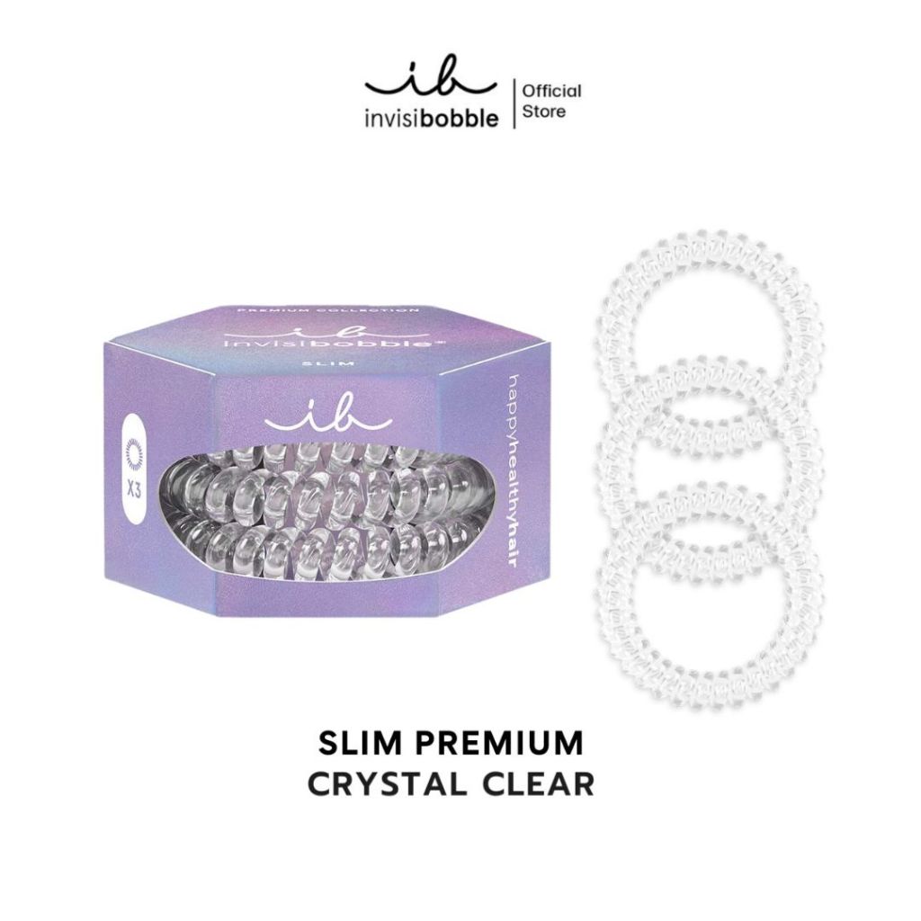 invisibobble ยางรัดผม ผมไม่เป็นรอย รุ่น Slim PREMIUM สี Crystal Clear (1 กล่องบรรจุ 3 ชิ้น)