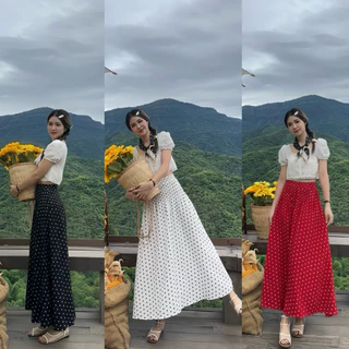 กระโปรงแต่งเอวย่น ( เอว 24-36 ) ผ้าไหมญี่ปุ่นพิมพ์ลาย ผ้าใส่สบาย ไม่ร้อน
