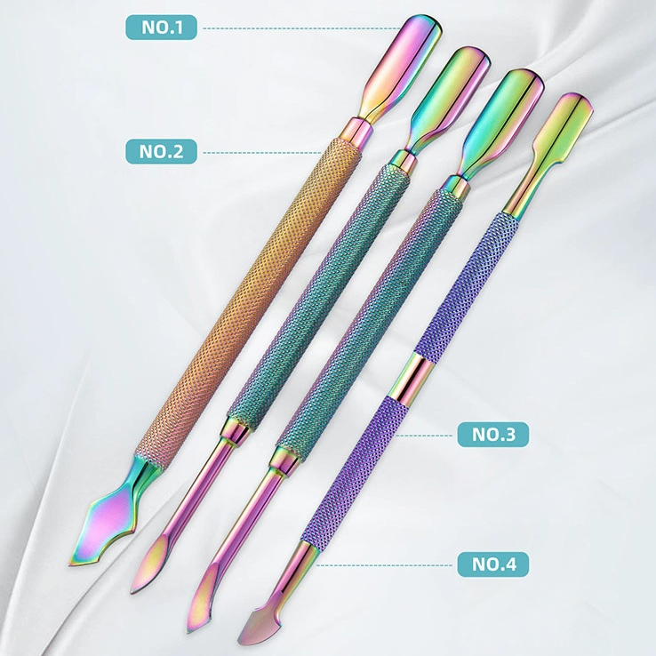 เซ็ต อุปกรณ์ทำเล็บ เหล็กดันหนัง ที่ขูดสีสีรุ้ง ไทเทเนียม เซ็ต และขูดเล็บ แบบมืออาชีพ