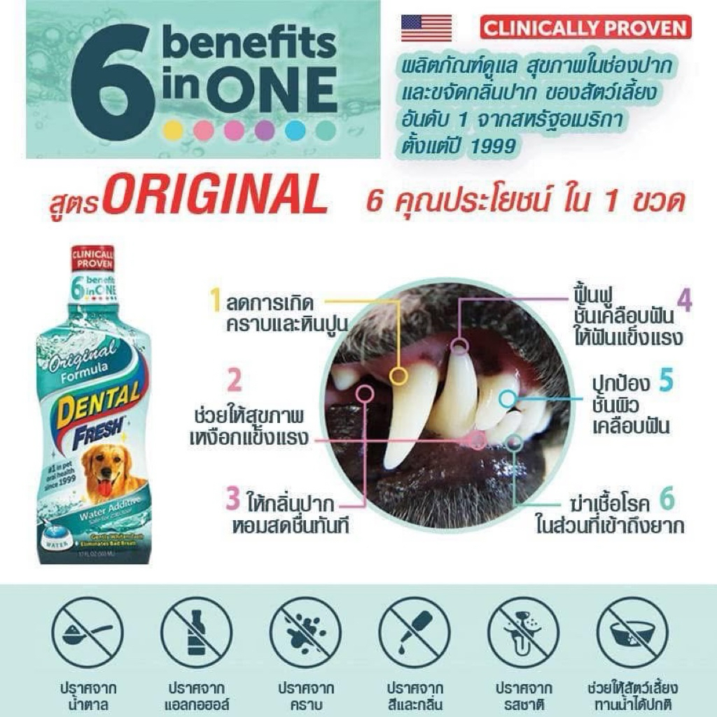Dental Fresh Original สูตรออริจินอล ขวดสีเขียว 503ml Exp.05/2028 น้ำยาผสมน้ำดื่มสำหรับสุนัขและแมวจากอเมริกา