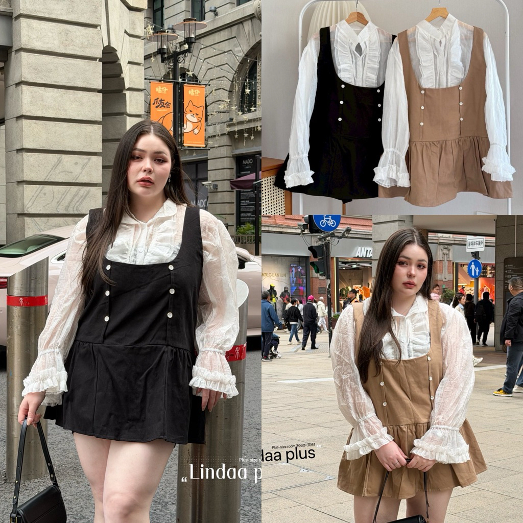 /LD/ ชุดเซ็ตสาวอวบ มีไซส์อก40-52 เสื้อผ้าใยไผ่แต่งระบาย+เอี๊ยม น่ารักคุณหนู เข้ากับบรรยากาศช่วงนี้สุดๆ #พลัสไซส์