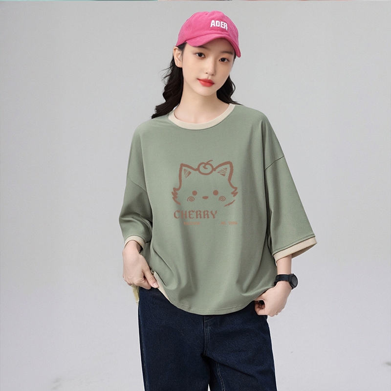 เสื้อครอปน่ารักสไตล์เกาหลี oversize เสื้อผ้าสาวอวบอ้วนไซส์ใหญ่ แฟชั่นฤดูร้อน เสื้อยืดลายการ์ตูนผู้หญิงแขนสั้นแบบหลวม 3XL