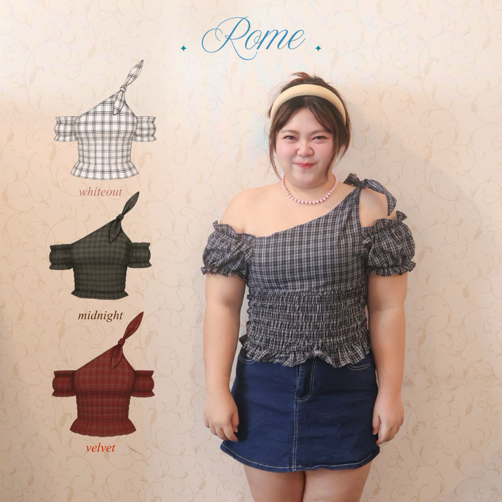 Lazyoff. 🦊 เสื้อปาดไหล่ สาวอวบ อก 35-48 รุ่น Rome 🎀