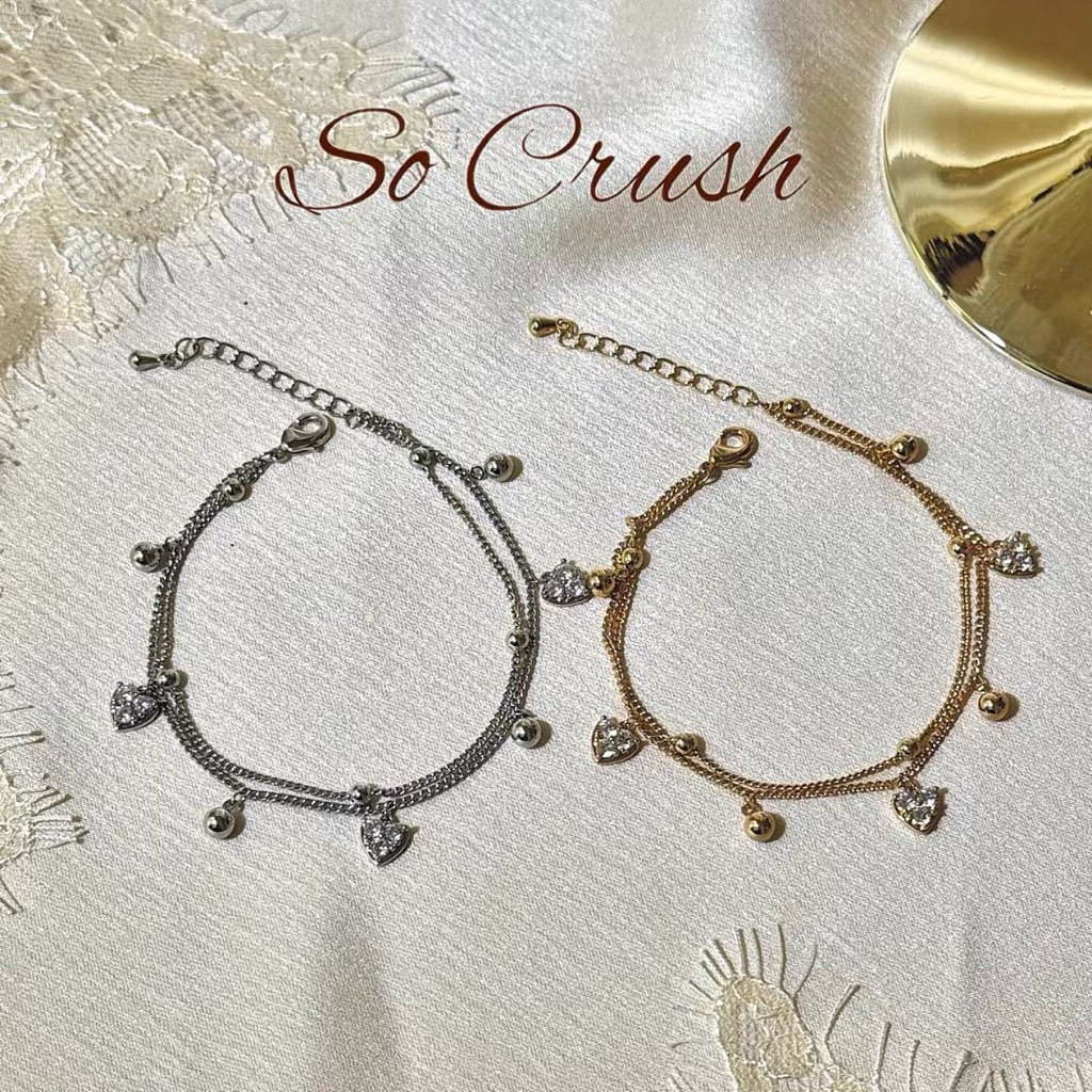 Socrush.bkk | FALLING LOVE bracelet | SB-021 | กำไล สร้อยข้อมือ หัวใจ สองเลเยอร์ จี้หัวใจ