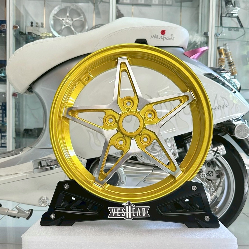 ล้อแม็ค CNC 12“ สำหรับ Vespa Sprint / Primavera ล้อ เวสป้า ใส่แทนล้อเดิมได้เลย ไม่ต้องแปลง ราคาต่อ 1 คู่ ล้อ ดาว