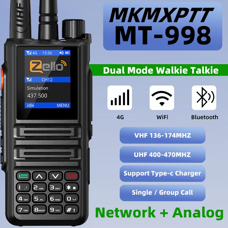 MKMXPTT MT-998 Zello UHF/VHF คู่โหมดมือถือ วอล์คี้โทคี 4G POC บลูทู ธ WiFi 6000mAh 5000km พูดคุยระยะ