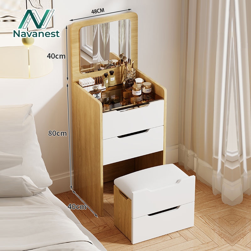 Navanest โต๊ะเครื่องแป้ง โต๊ะแป้ง โต๊ะเครื่องแป้งอเนกประสงค์ กระจก ไฟ LED โต๊ะเครื่องแป้งพับได้ การป