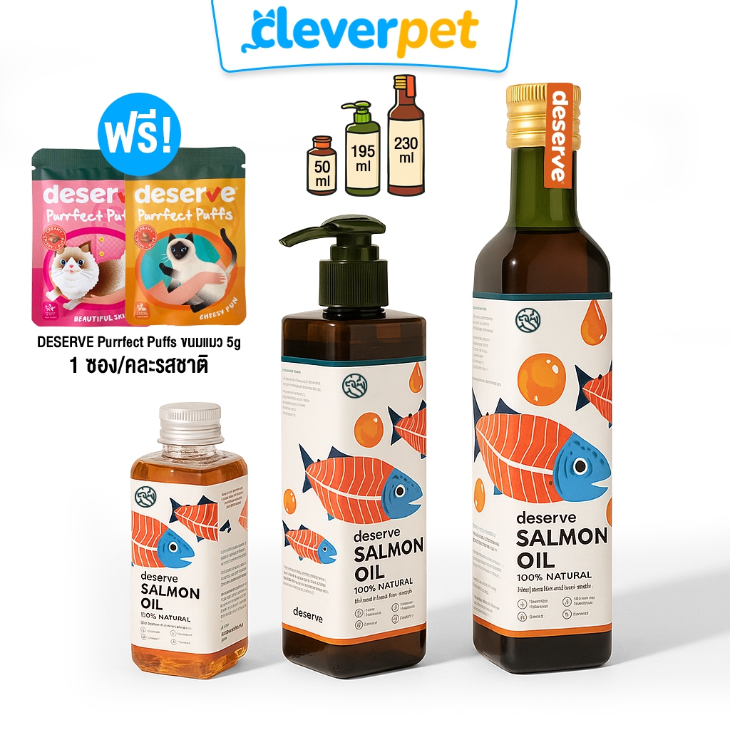 [ส่งฟรี🇹🇭] DESERVE Salmon Oil น้ำมันปลาแซลมอนแท้ สำหรับสุนัขและแมว ดูแลขนสวย ช่วยให้เจริญอาหาร Cleve
