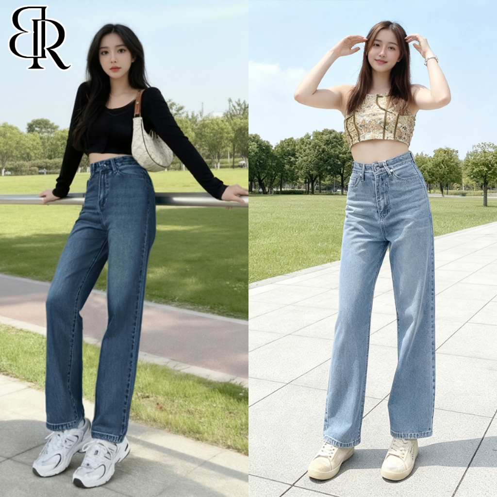 B&R พร้อมส่ง กางเกงยีนส์ผู้หญิง ทรงกระบอกกลางแม่แอน สไตล์เกาหลีสไตล์พื้นฐานอเนกประสงค์ ผ้าเนื้อนุ่ม