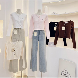 miniminey🌈เสื้อแขนยาวคอกลม แต่งกระดุมคัลเลอร์ฟลู น่ารักสุด ง…