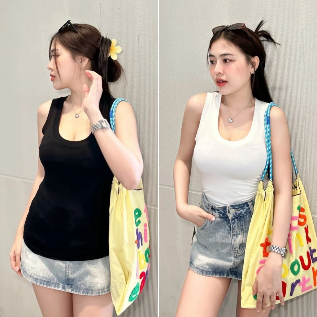 cherryshop พร้อมส่ง เสื้อกั๊กแขนกุดรัดรูปแฟชั่นสำหรับผู้หญิง เบสิก คอรูปตัวยู ผ้านิ่มใส่สบาย เหมาะสำหรับการเล่นกีฬา