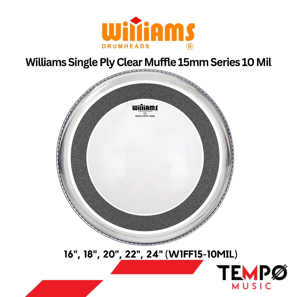 หนังกระเดื่อง Williams Single Ply Clear Muffle 15mm ลดโอเวอร์โทน เสียงแน่น พร้อมใช้