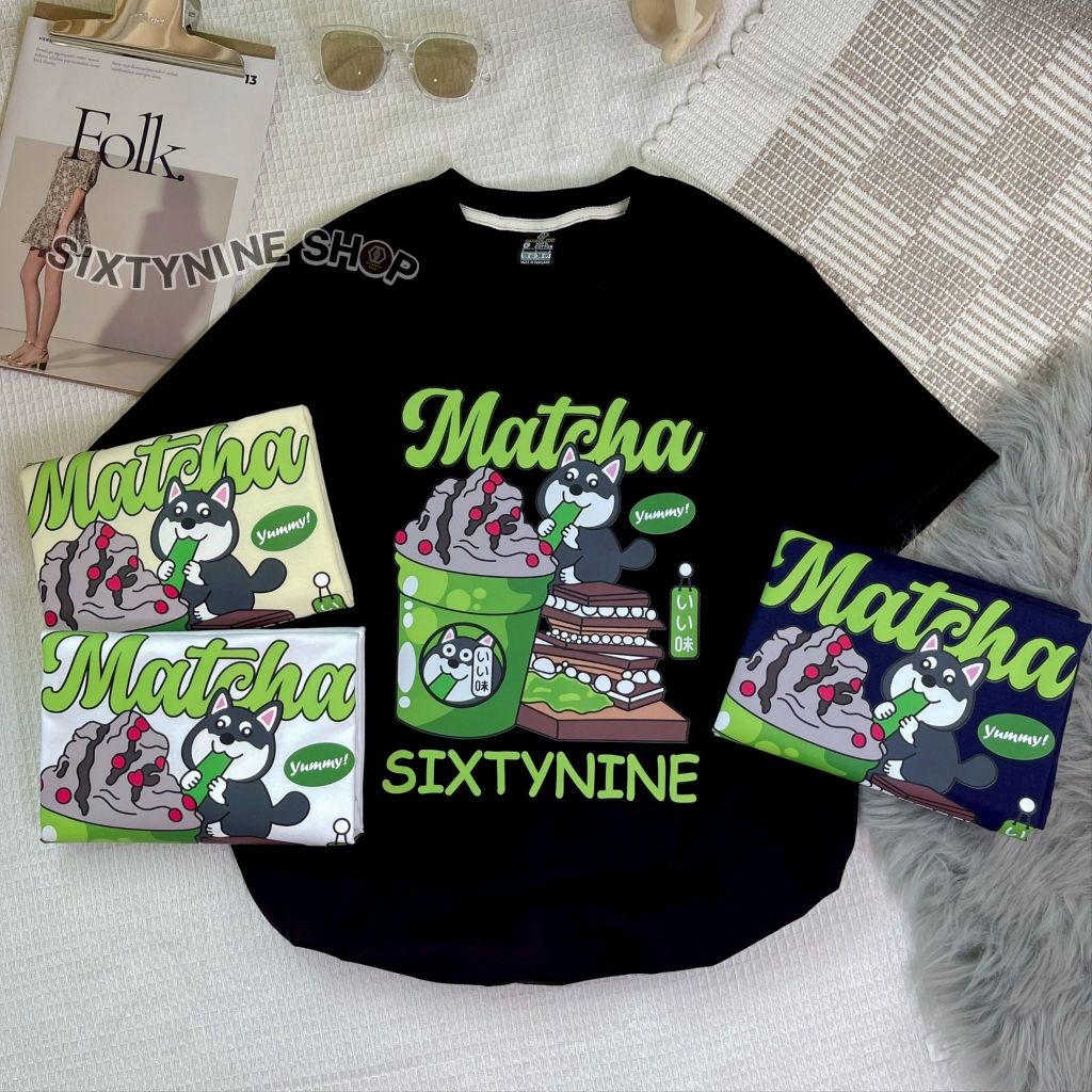 เสื้อยืดผ้าคอตตอน M-4XL พิมพ์ลาย " มัทฉะ ฮัสกี้ " พร้อมส่ง