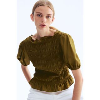 H&M(เอชแอนด์เอ็ม) เสื้อบลูสผ้ารัดยางยืด ผู้หญิง 1313999_1