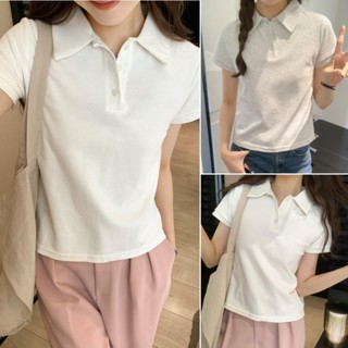 cherryshop พร้อมส่ง เสื้อยืดคอปกโปโลแขนสั้นสไตล์เกาหลีใหม่ที…