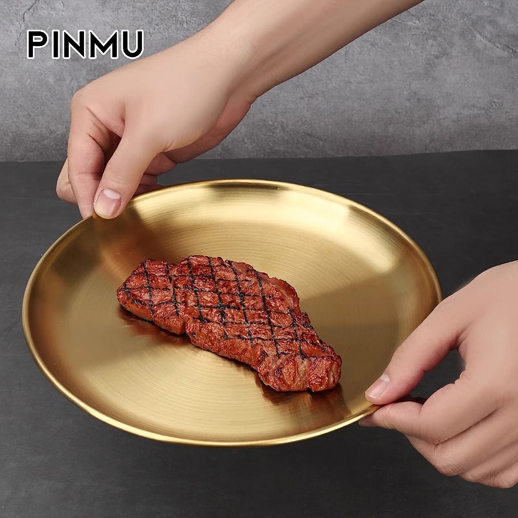 PINMU จานสแตนเลส สไตล์เกาหลี จานสแตนเลสเกาหลี ถาดสแตนเลส สีเงิน สีทอง หลากหลายขนาด