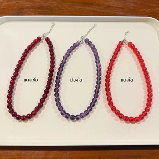 (พร้อมส่ง) สร้อยลูกปัดหินแก้ว สีแดง 4-10 mm. 🪭 แฮนด์เมด