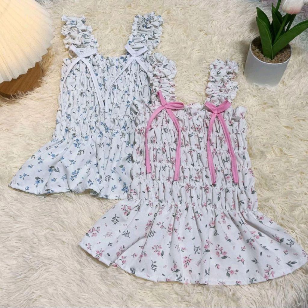 เสื้อสม็อค แขนสายเดี่ยวสม็อค ติดโบว์ น่ารัก เนื้อผ้านิ่ม ใส่สบายมาก แฟชั่น ราคาถูก